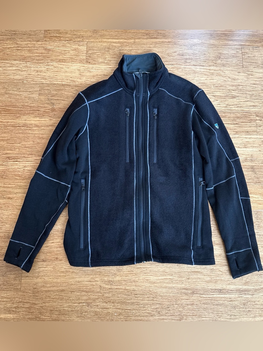 KHUL Men's Black Fleece Jacket with Contrast Stitching SIZE LARGE